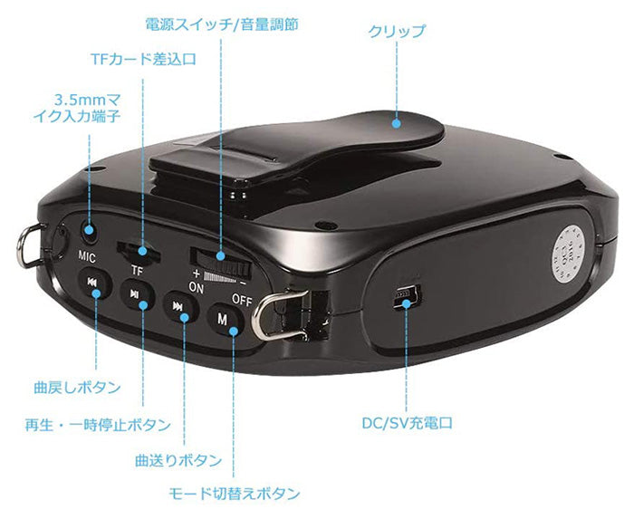 ZOWEETEKハンズフリー ポータブルワイヤレス拡声器スピーカー マイク付 zw-z258