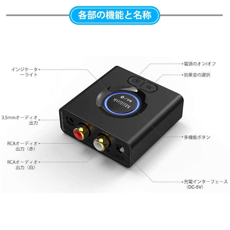 1Mii aux車載用 bluetooth5.0 レシーバー ml200