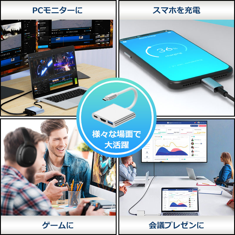 3in1 USB Type-C ハブ 4K HDMI USB 3.0 PD充電 byl2005
