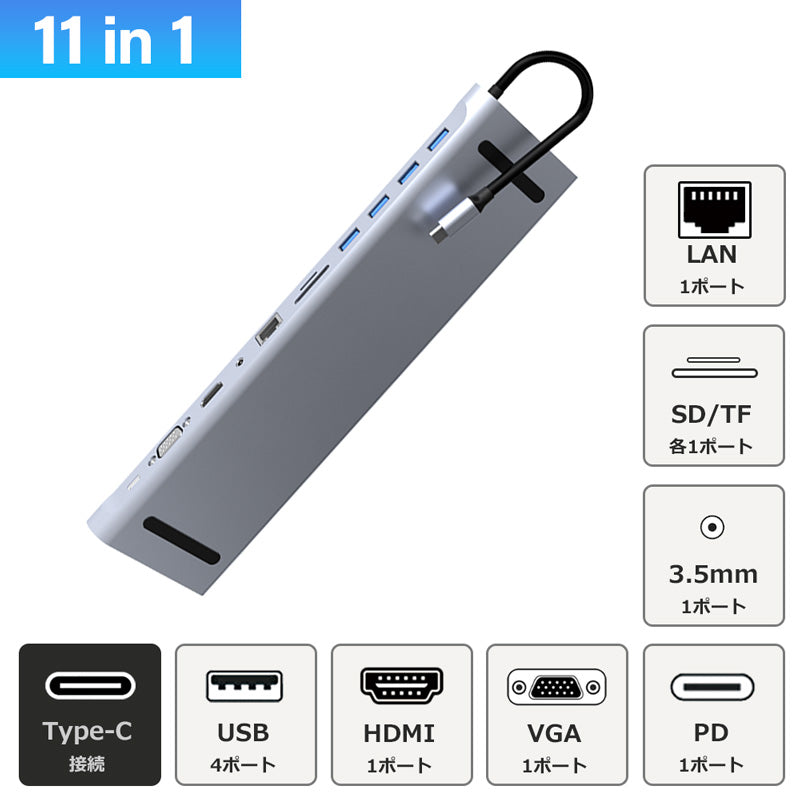 11in1 ノートPC 用USB Type-C 置き型 ドッキングステーション byl2003
