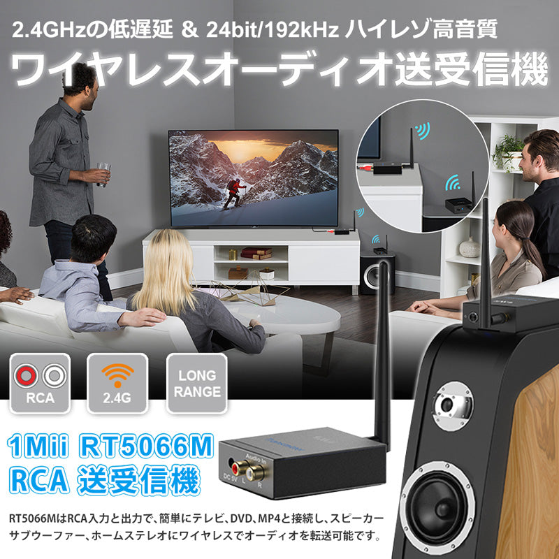 1Mii ワイヤレス RCA トランスミッター&レシーバー2台 rt5066m
