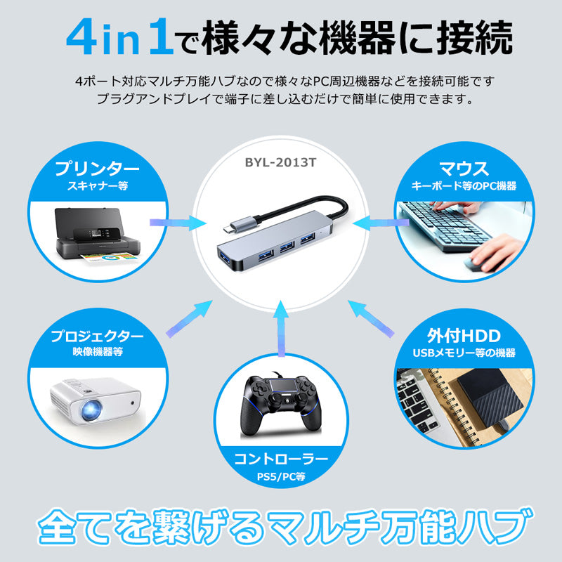 4in1 USB Type-C ハブ USB3.0 4ポート byl2013t