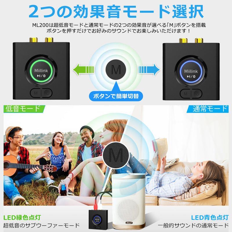 1Mii aux車載用 bluetooth5.0 レシーバー ml200