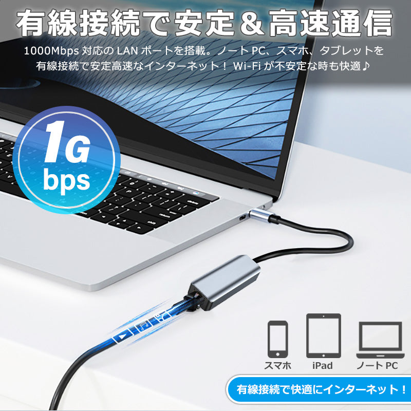 USB C/A両対応 有線LANアダプター 1Gbps byl2207