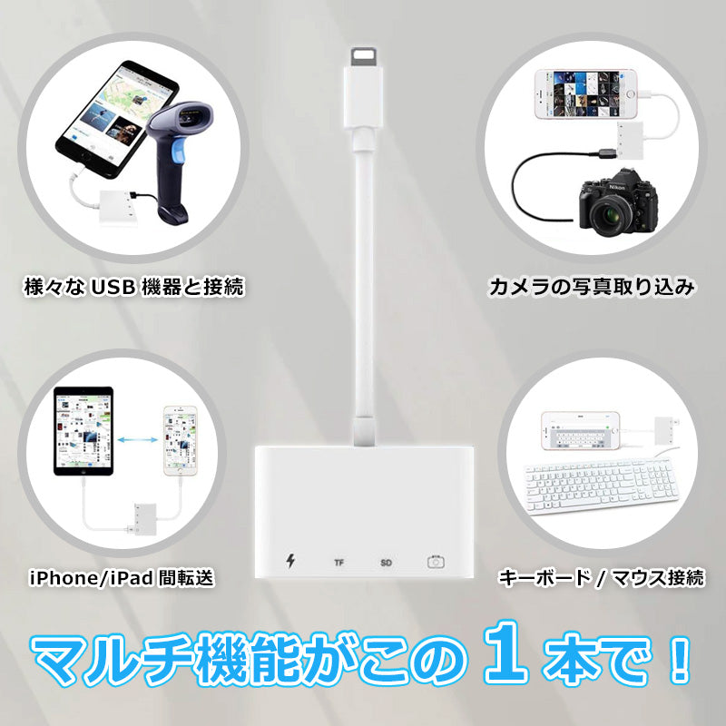 iPhone iPad用 4in1 ハブアダプター lightning USB3.0 microSDカード sdr401
