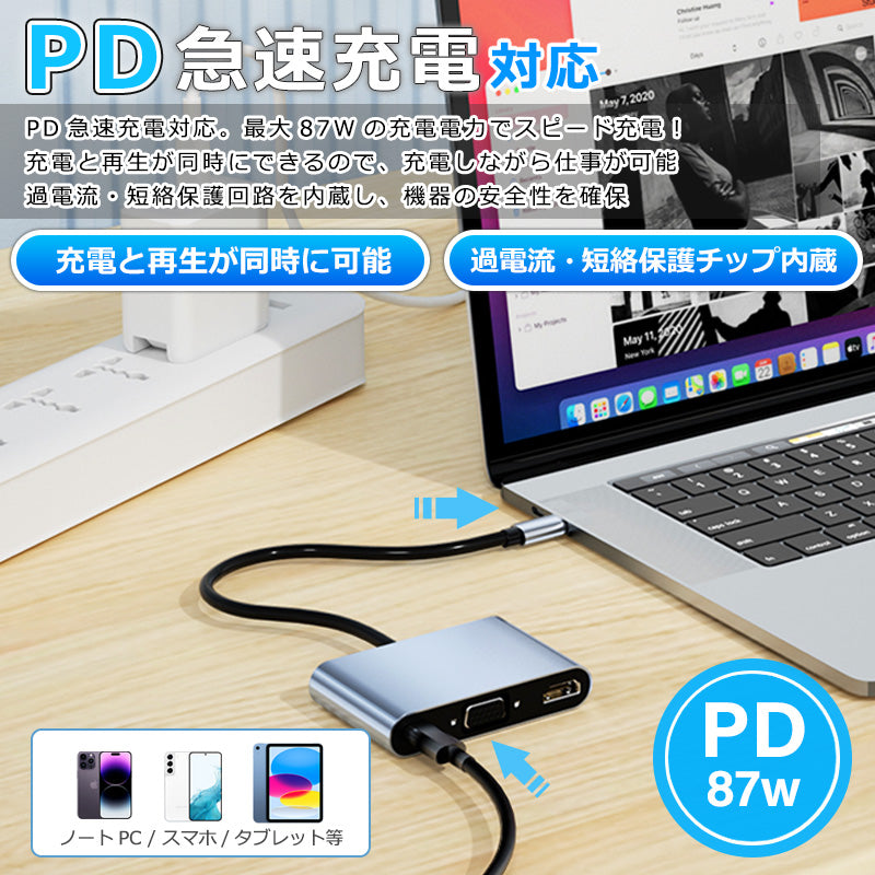 5in1 USB Type-C ハブ 4K HDMI VGA USB 3.0 PD充電 byl2002