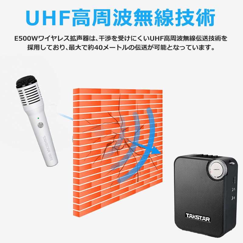 TAKSTAR ポータブル Bluetooth 拡声器 スピーカー ハンドマイク付 e500w