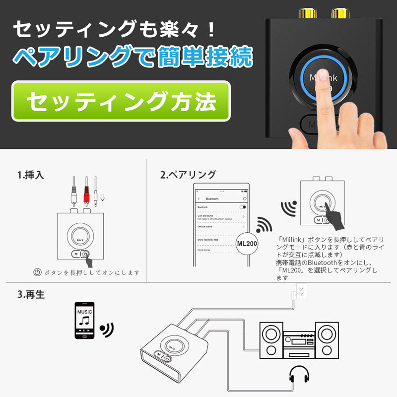 1Mii aux車載用 bluetooth5.0 レシーバー ml200