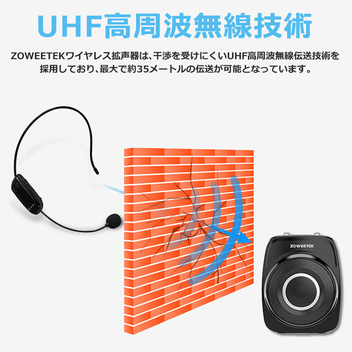 ZOWEETEKハンズフリー Bluetoothポータブル拡声器スピーカー マイク付 zw-s93uhf