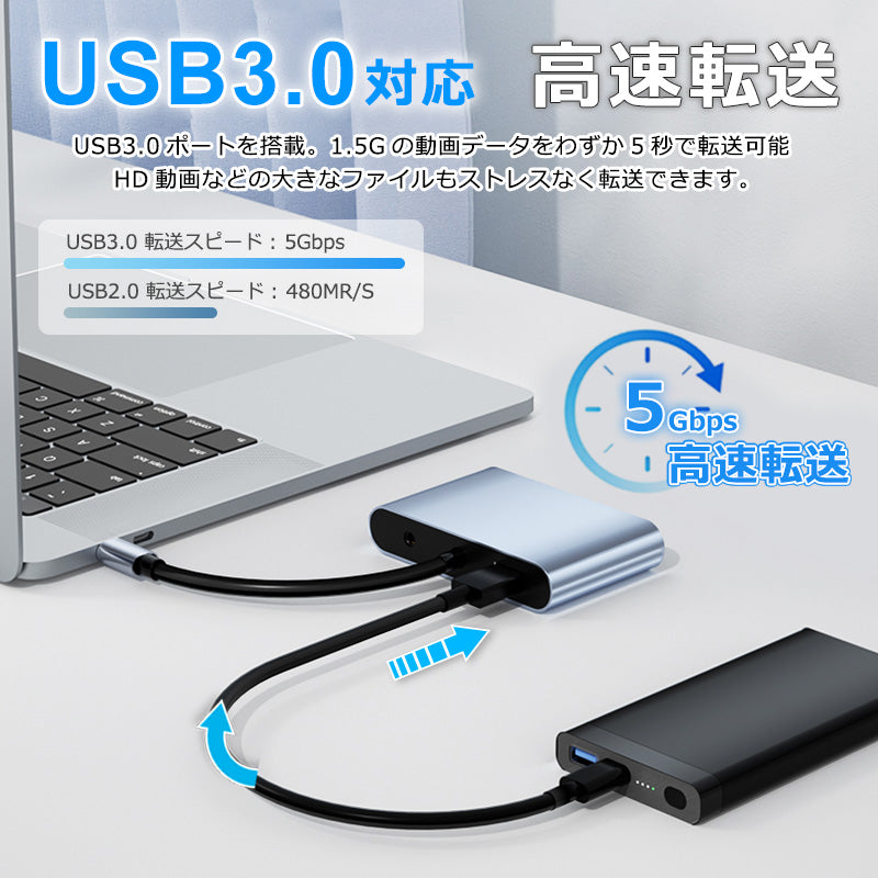 5in1 USB Type-C ハブ 4K HDMI VGA USB 3.0 PD充電 byl2002