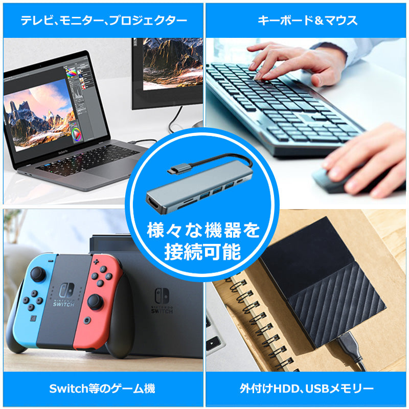 7in1 USB Type-C ハブ 4K HDMI USB3.0 PD対応 SDカードリーダー yg2120