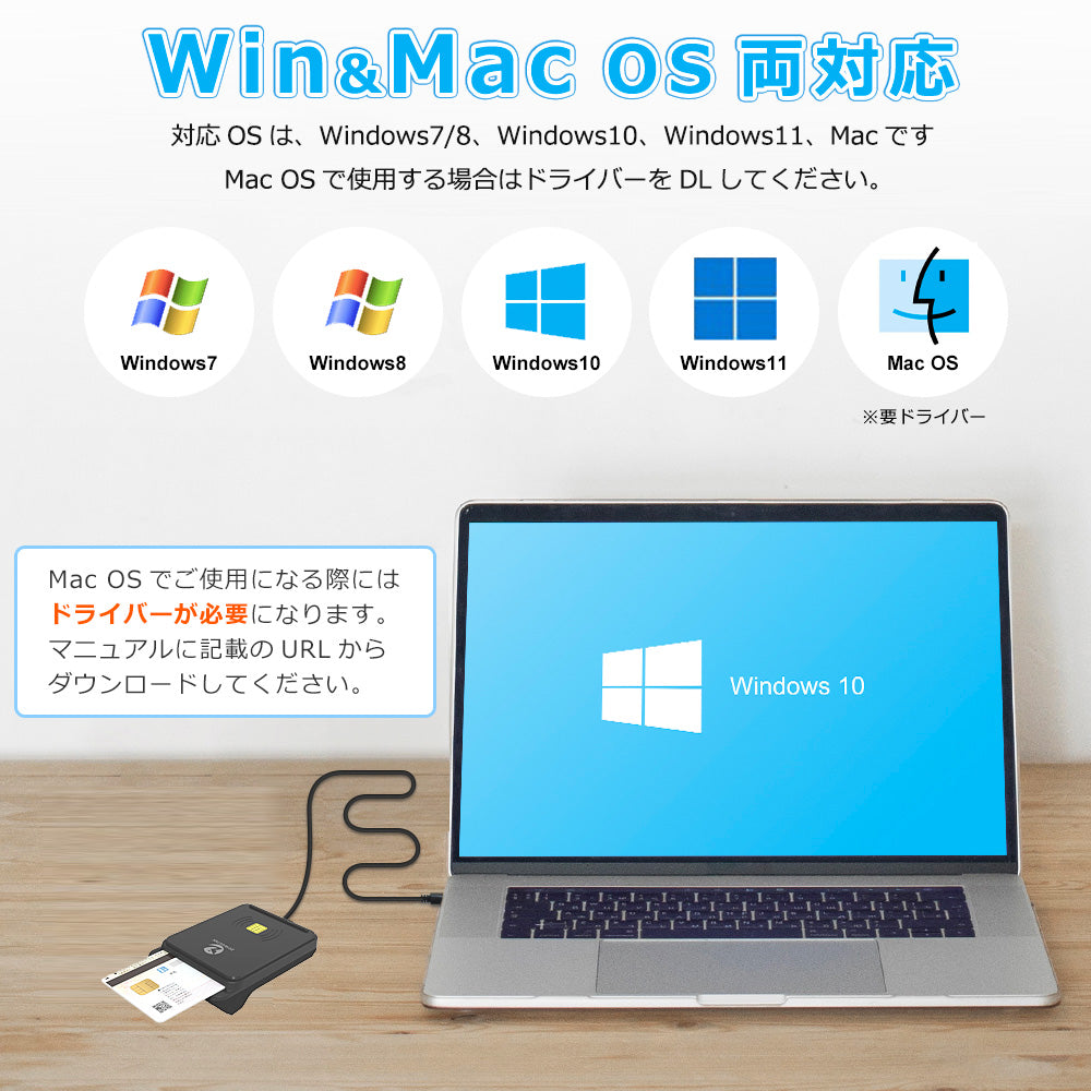 非接触式 / 接触式 両方対応 ICカードリーダー マイナンバーカード対応 USB-A接続 icr0012