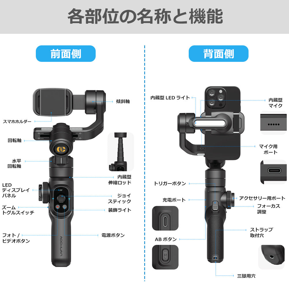 AOCHUAN 360°自動トラッキングBluetoothスタビライザー smarts2