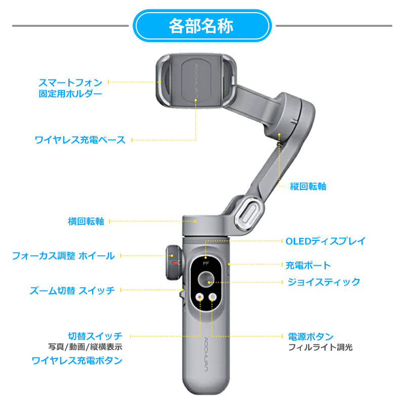 AOCHUAN 自動トラッキングBluetoothスタビライザー LEDライト smartxpro