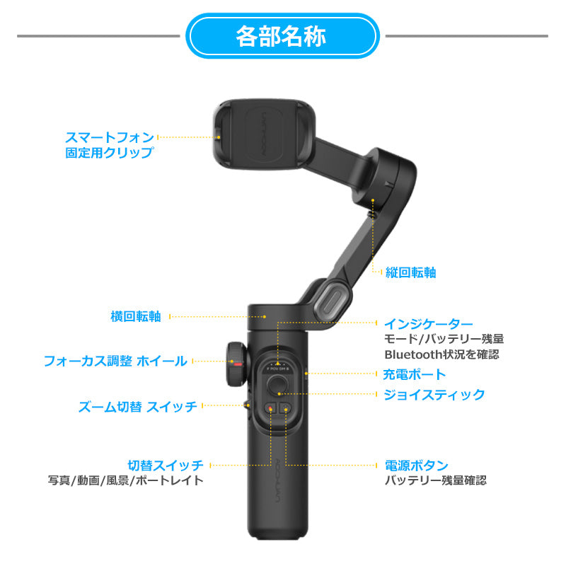 AOCHUAN 自動トラッキングBluetoothスタビライザー LEDライト smartxe