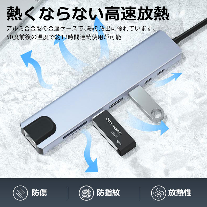 8in1 USB Type-Cハブ 4K HDMI USB3.0 PD LAN ポートSDカード byl2017l