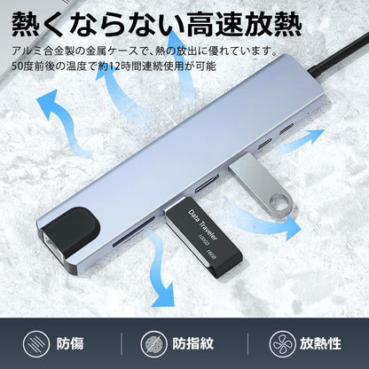 8in1 USB Type-Cハブ 4K HDMI USB3.0 PD LAN ポートSDカード byl2017l