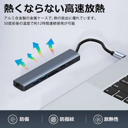 7in1 USB Type-C ハブ 4K HDMI USB3.0 PD充電 1Gbps LAN ポート SDカードリーダー byl2303