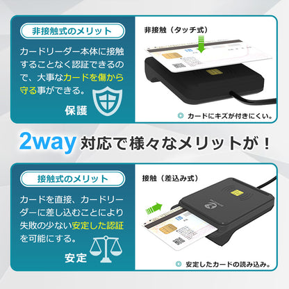 非接触式 / 接触式 両方対応 ICカードリーダー マイナンバーカード対応 USB-A接続 icr0012