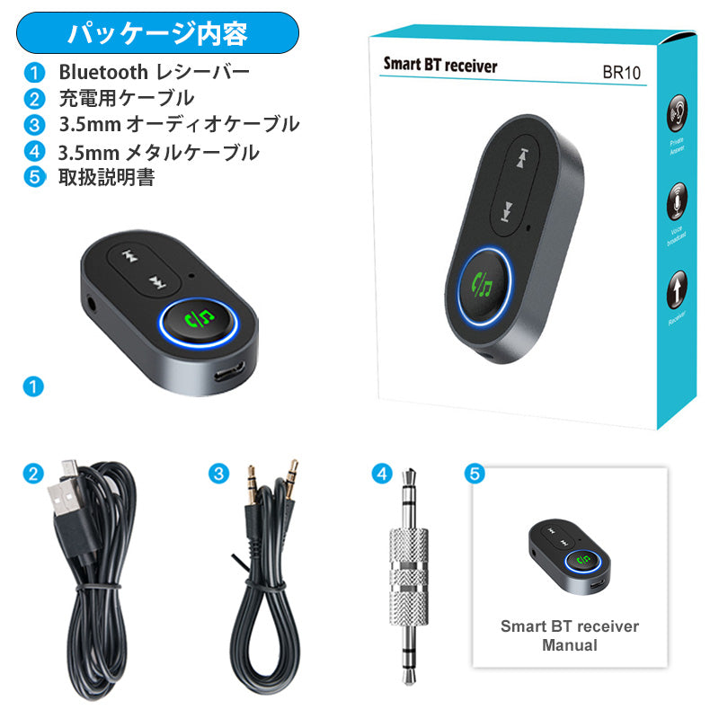 1Mii 車用 Bluetooth5.1 ワイヤレス オーディオ レシーバー br10