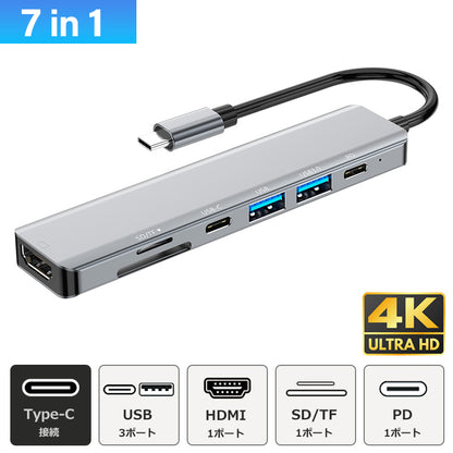 7in1 USB Type-C ハブ HDMI USB3.0 PD充電 SD/microSDカードリーダー yg2121