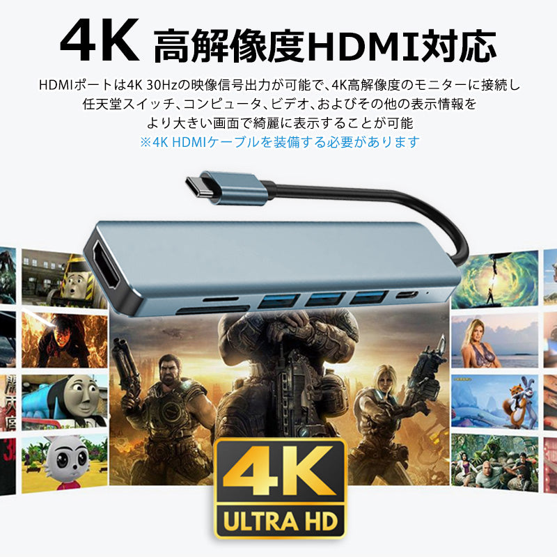 7in1 USB Type-C ハブ 4K HDMI USB3.0 PD対応 SDカードリーダー yg2120