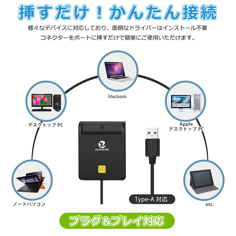 ZOWEETEK ICカードリーダー マイナンバーカード対応 USB-A接続 icr0001