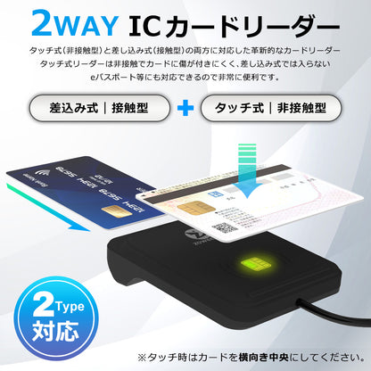 非接触式 / 接触式 両方対応 ICカードリーダー マイナンバーカード対応 USB-A接続 icr0012