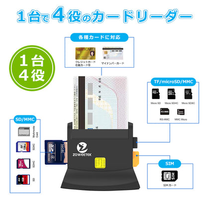 ZOWEETEK スタンド式 ICカードリーダー Micro SDカード対応 icr0007