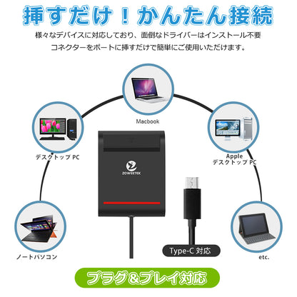 ZOWEETEK ICカードリーダー マイナンバーカード対応 USB-C接続 icr0002c