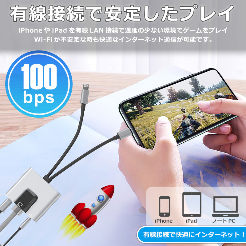 3in1 USB-C lightning 両対応 ハブ LAN 3.5mm 充電 nk1056pro