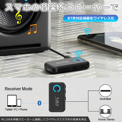 1Mii aux車載用 bluetooth5.0 レシーバー ml100