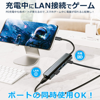5in1 USB Type-C ハブ USB3.0 PD対応 1Gbps LAN ポート byl2302