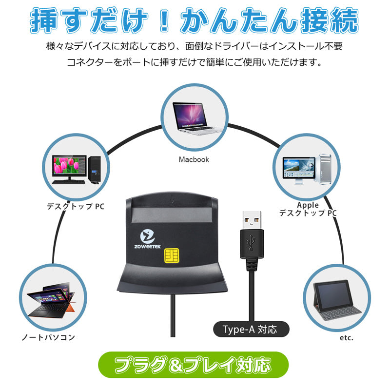 ZOWEETEK スタンド式 ICカードリーダー Micro SDカード対応 icr0007