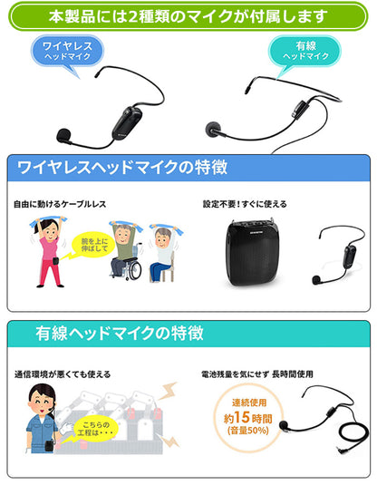 ZOWEETEKハンズフリー ポータブルワイヤレス拡声器スピーカー マイク付 zw-s615