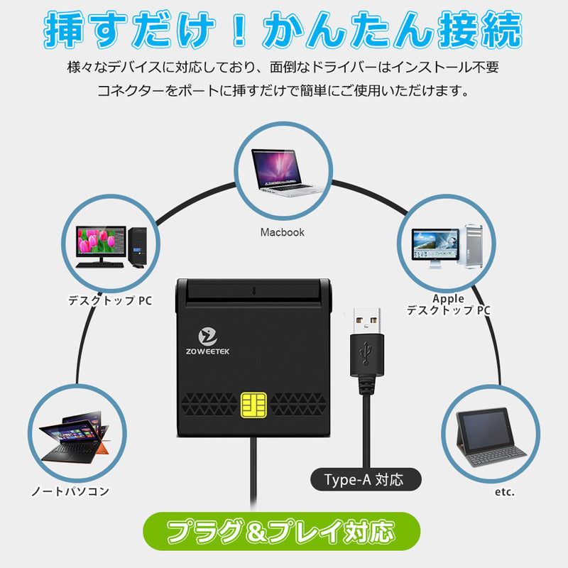 ZOWEETEK スタンド式 ICカードリーダー Micro SDカード対応 icr0010