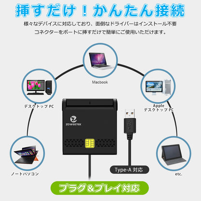 ZOWEETEK スタンド式 ICカードリーダー Micro SDカード対応 icr0010