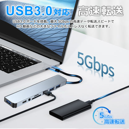 8in1 USB-C USB-A 両対応 ハブ USB3.0 PD対応 LAN ポート 3.5mm SDカードリーダー byl2218tu