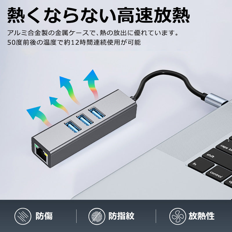 4in1 USB Type-C ハブ 1Gbps LAN SB3.0 idc2lan3a