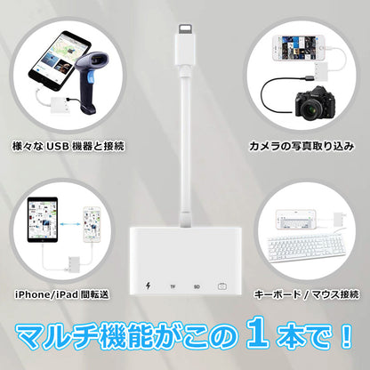 iPhone iPad用 4in1 ハブアダプター lightning USB3.0 microSDカード sdr401