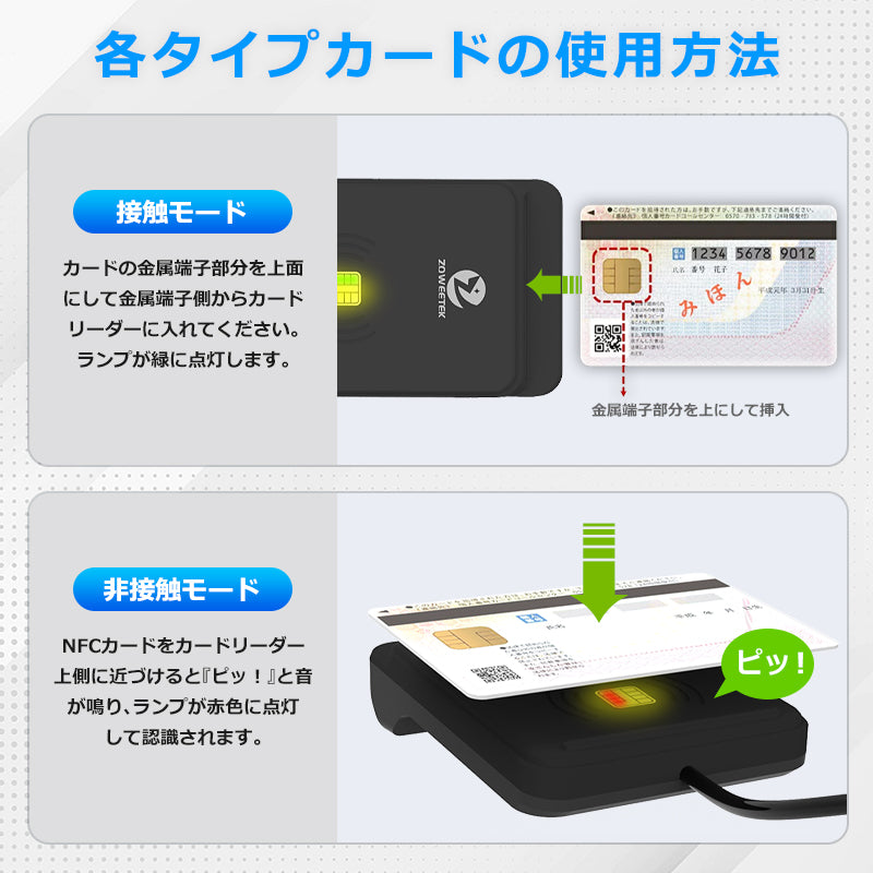 非接触式 / 接触式 両方対応 ICカードリーダー マイナンバーカード対応 USB-A接続 icr0012
