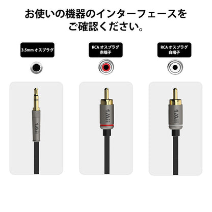 1Mii 3.5mm ステレオミニプラグ to 2RCAオーディオケーブル cb103