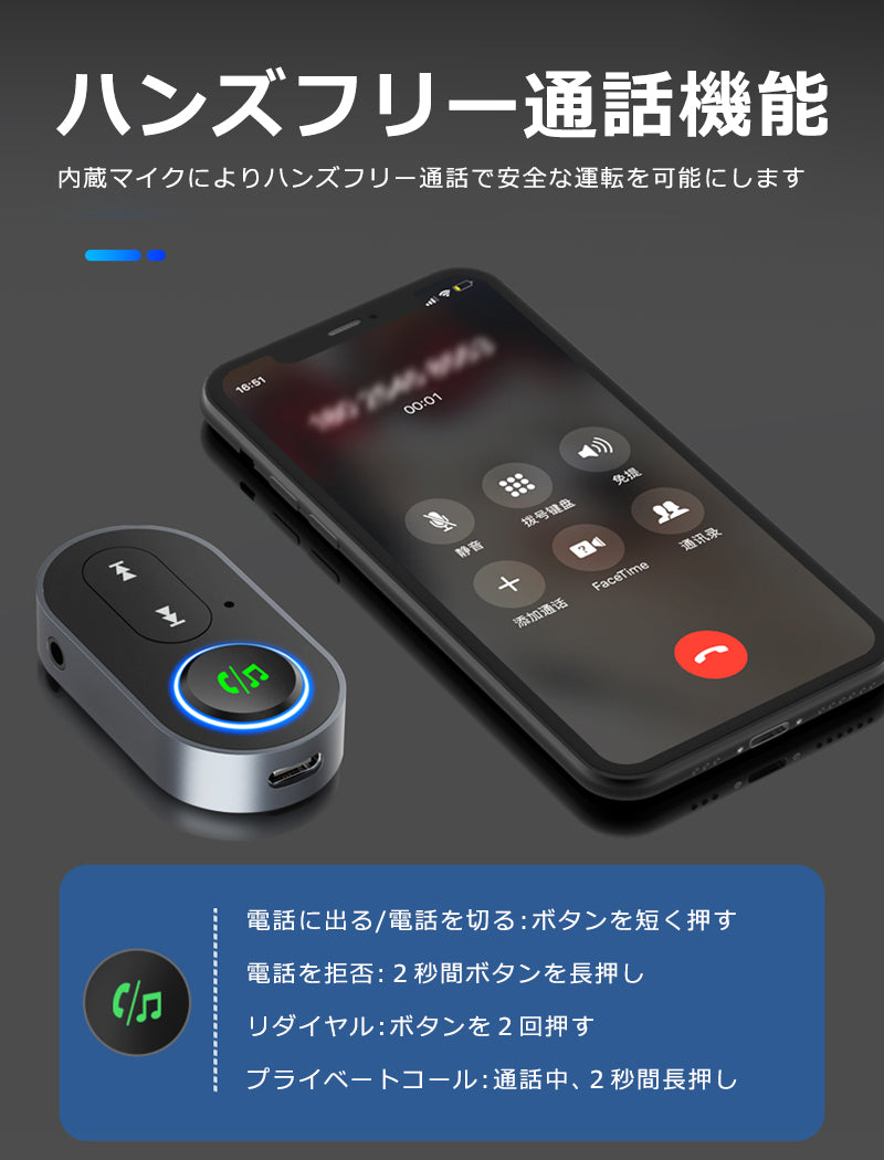 1Mii 車用 Bluetooth5.1 ワイヤレス オーディオ レシーバー br10
