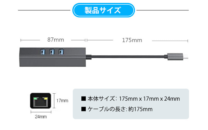 4in1 USB Type-C ハブ 1Gbps LAN SB3.0 idc2lan3a