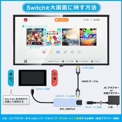 6in1 USB Type-Cハブ 4K HDMI USB3.0 PD対応 LAN ポート byl2007u3